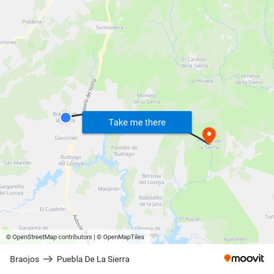 Braojos to Puebla De La Sierra map