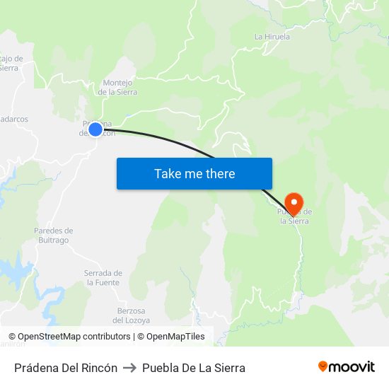 Prádena Del Rincón to Puebla De La Sierra map