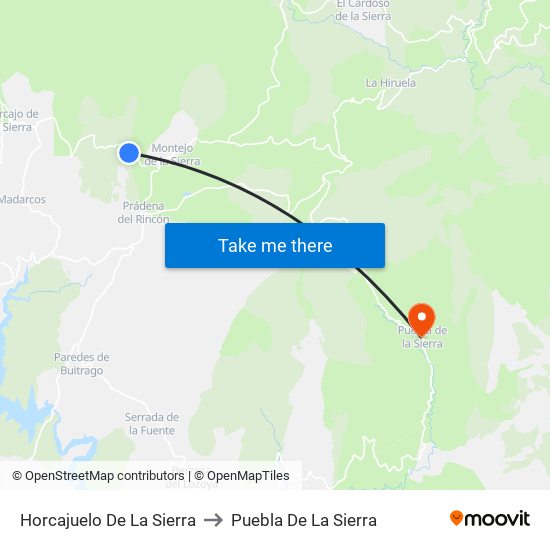 Horcajuelo De La Sierra to Puebla De La Sierra map