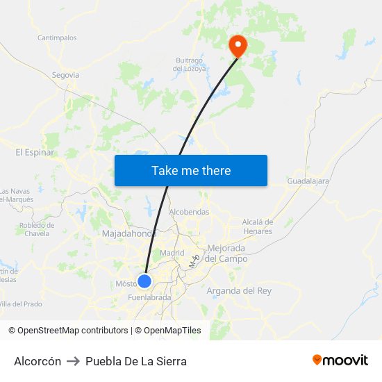 Alcorcón to Puebla De La Sierra map