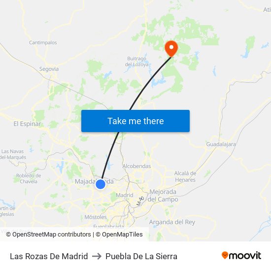 Las Rozas De Madrid to Puebla De La Sierra map