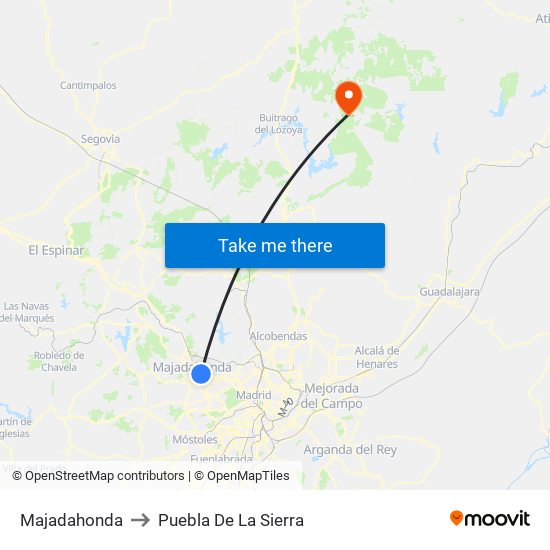 Majadahonda to Puebla De La Sierra map