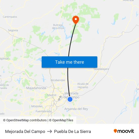 Mejorada Del Campo to Puebla De La Sierra map