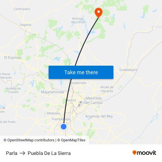 Parla to Puebla De La Sierra map