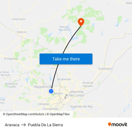 Aravaca to Puebla De La Sierra map