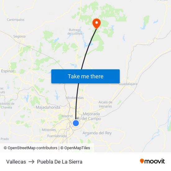 Vallecas to Puebla De La Sierra map