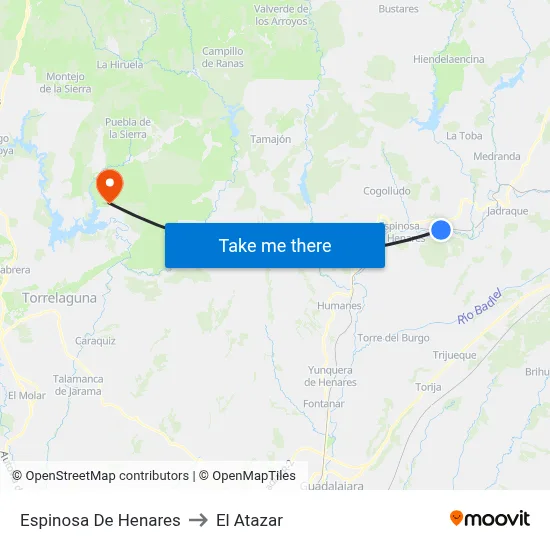 Espinosa De Henares to El Atazar map