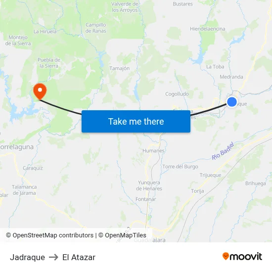 Jadraque to El Atazar map