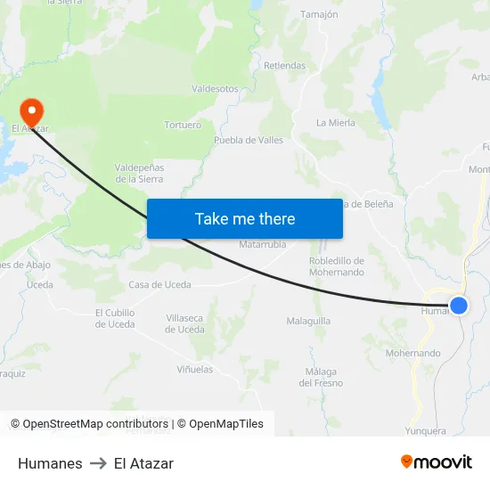 Humanes to El Atazar map