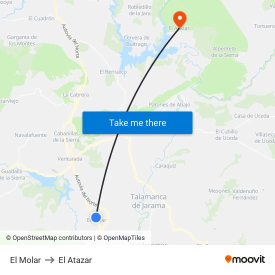 El Molar to El Atazar map