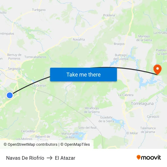 Navas De Riofrío to El Atazar map