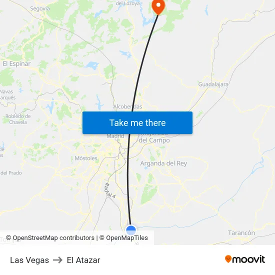 Las Vegas to El Atazar map