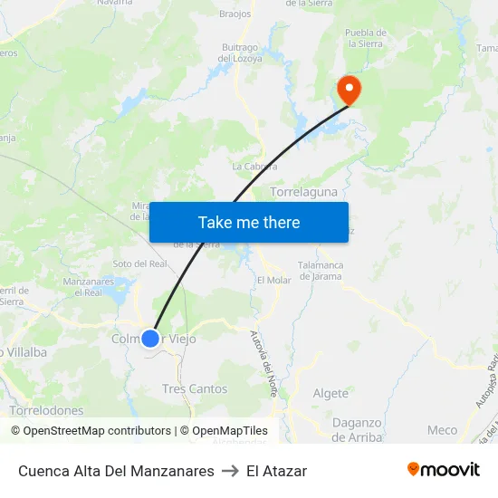 Cuenca Alta Del Manzanares to El Atazar map