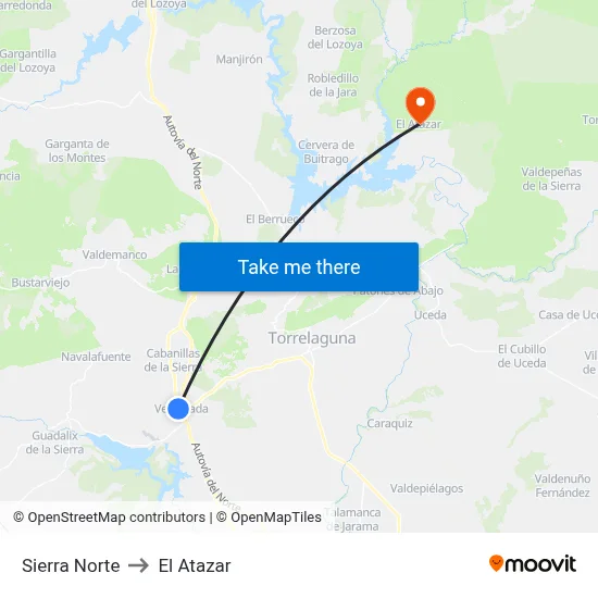 Sierra Norte to El Atazar map