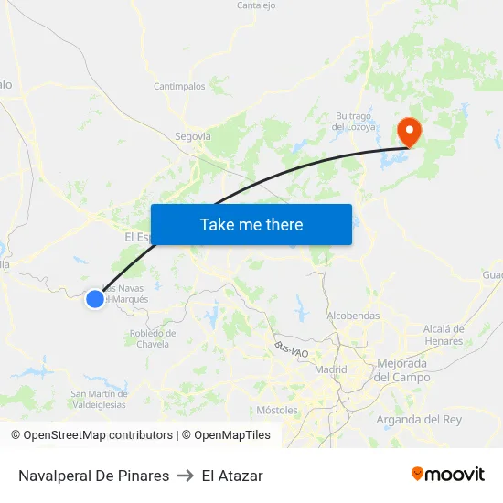 Navalperal De Pinares to El Atazar map
