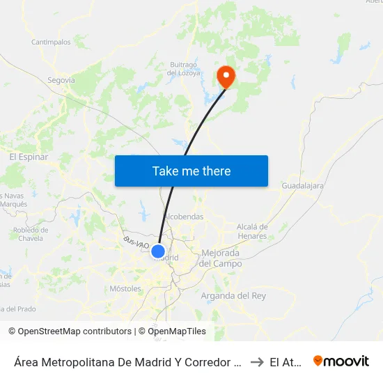 Área Metropolitana De Madrid Y Corredor Del Henares to El Atazar map