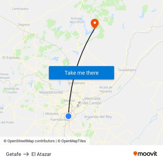 Getafe to El Atazar map