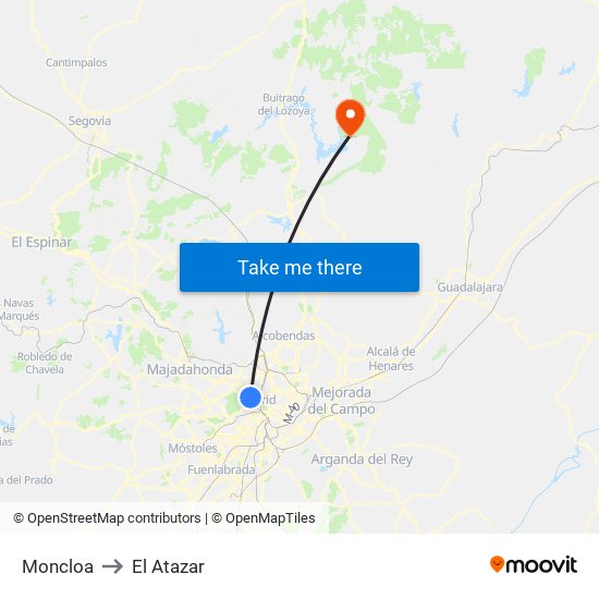 Moncloa to El Atazar map