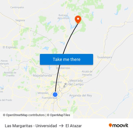 Las Margaritas - Universidad to El Atazar map