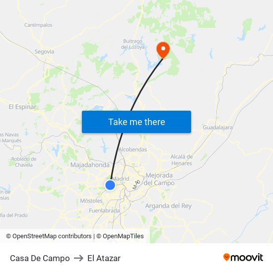 Casa De Campo to El Atazar map