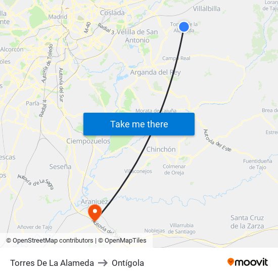 Torres De La Alameda to Ontígola map