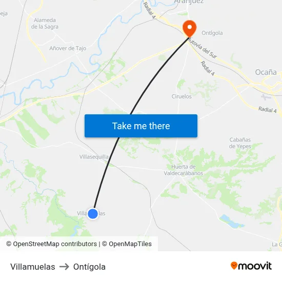 Villamuelas to Ontígola map