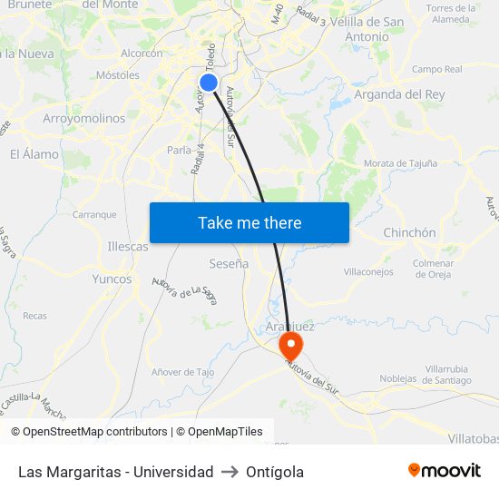 Las Margaritas - Universidad to Ontígola map