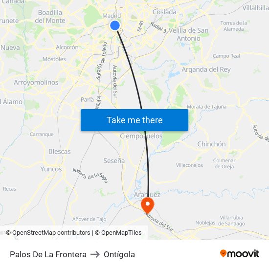 Palos De La Frontera to Ontígola map