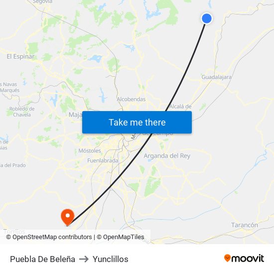 Puebla De Beleña to Yunclillos map