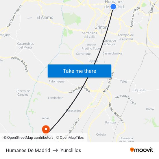 Humanes De Madrid to Yunclillos map