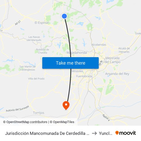 Jurisdicción Mancomunada De Cerdedilla Y Navacerrada to Yunclillos map