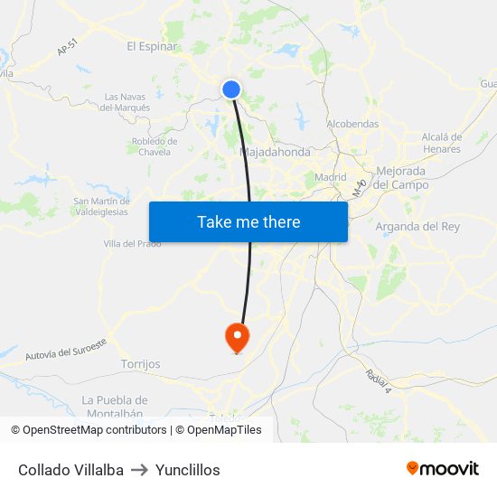 Collado Villalba to Yunclillos map