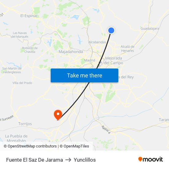 Fuente El Saz De Jarama to Yunclillos map