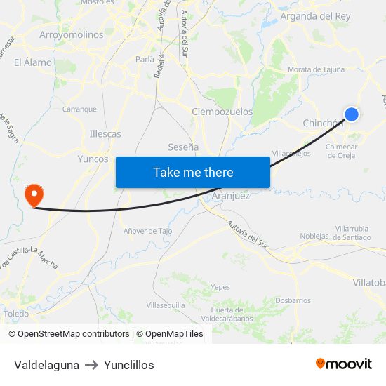 Valdelaguna to Yunclillos map