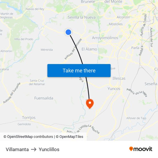 Villamanta to Yunclillos map