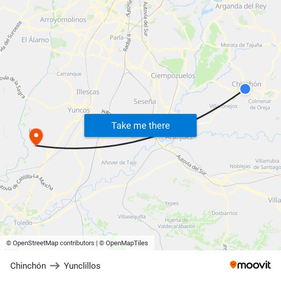 Chinchón to Yunclillos map