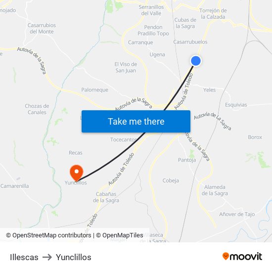 Illescas to Yunclillos map
