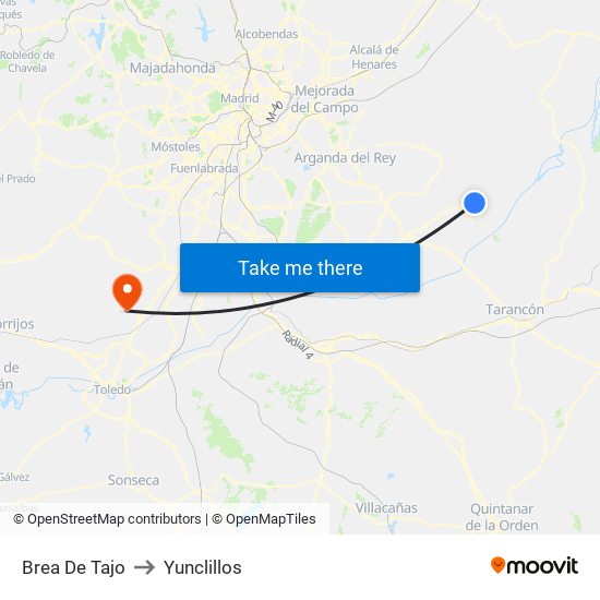 Brea De Tajo to Yunclillos map