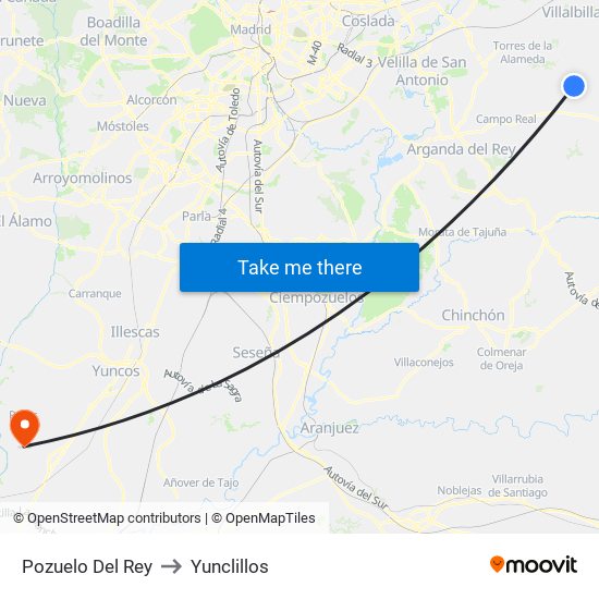 Pozuelo Del Rey to Yunclillos map