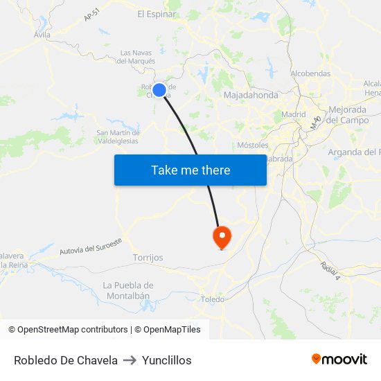 Robledo De Chavela to Yunclillos map
