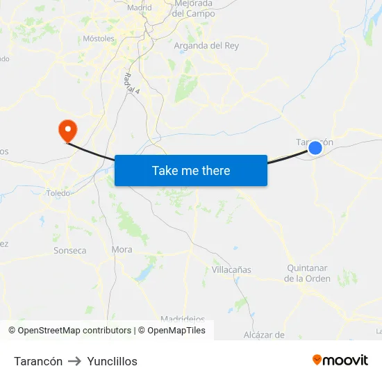 Tarancón to Yunclillos map