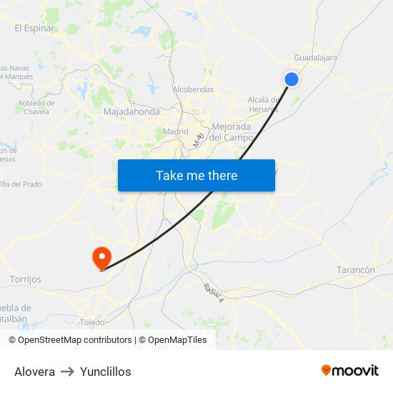 Alovera to Yunclillos map