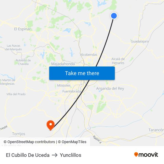 El Cubillo De Uceda to Yunclillos map
