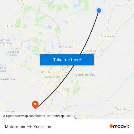 Matarrubia to Yunclillos map