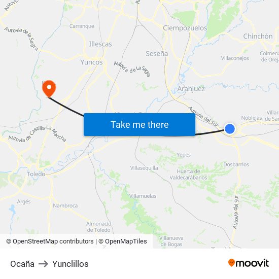 Ocaña to Yunclillos map