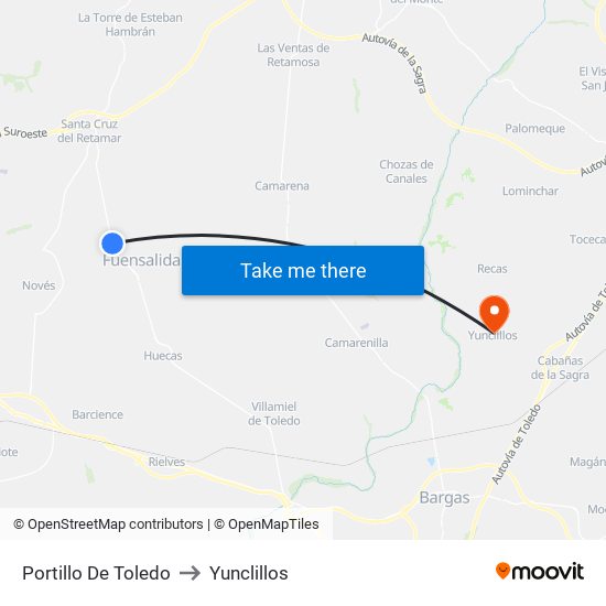 Portillo De Toledo to Yunclillos map