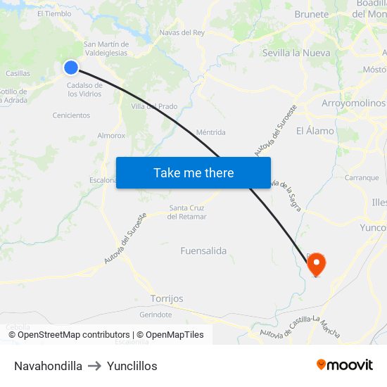 Navahondilla to Yunclillos map