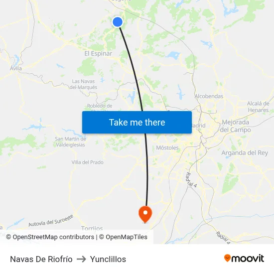Navas De Riofrío to Yunclillos map