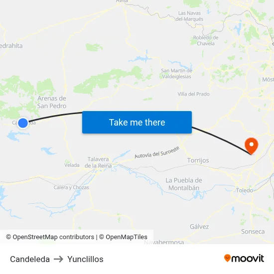 Candeleda to Yunclillos map