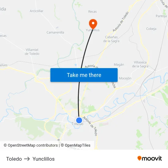 Toledo to Yunclillos map